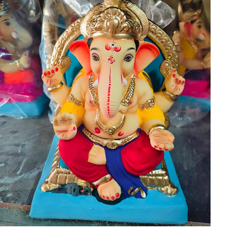 water soluble - Ganapati Idol 8 inch Delivery before the fest Main Image